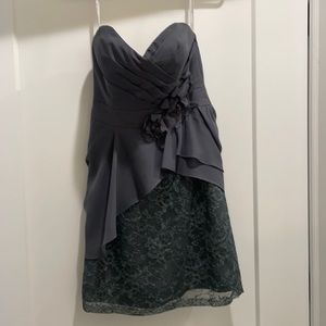 Cocktail dress- Dark gray Chiffon and Lace Mini Dress